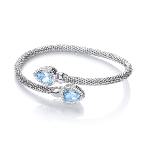 Cross Over Bangle with Blue Topaz and Cz's Pear Shape