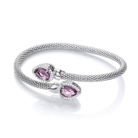 Cross Over Bangle with Amethyst and Cz's Pear Shape