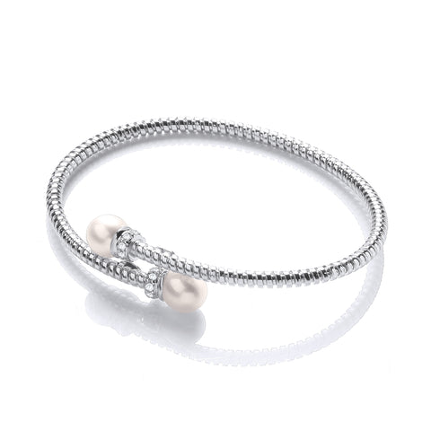 Cross Over Wire Bangle with Fresh Water Pearls and Cz's