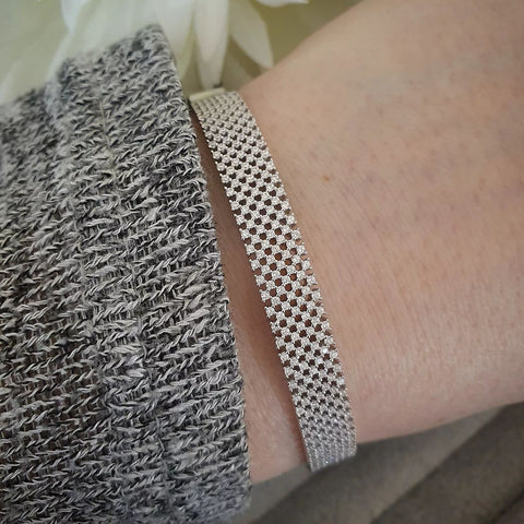 Micro Pave' Multi Row Cz Silver Bangle