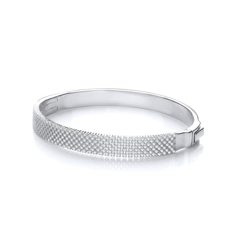 Micro Pave' Multi Row Cz Silver Bangle