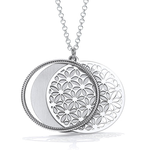 925 Sterling Silver Round Filigree Pattern with Circle Slider 18" Necklace