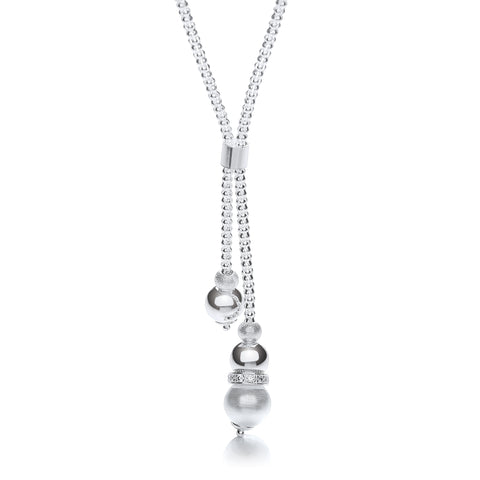 925 Sterling Silver Milgrain Ball & Moondust Beads Drop Chain