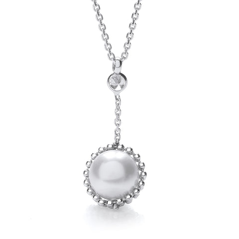 J-JAZ 925 Sterling Silver Pearl Drop Necklace 17"