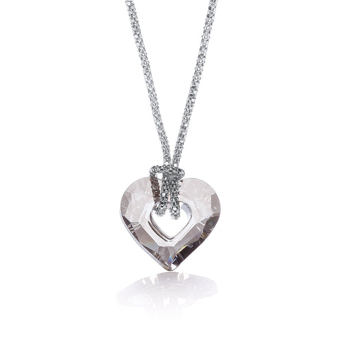 925 Sterling Silver Crystal Small Heart Fancy 17" Chain