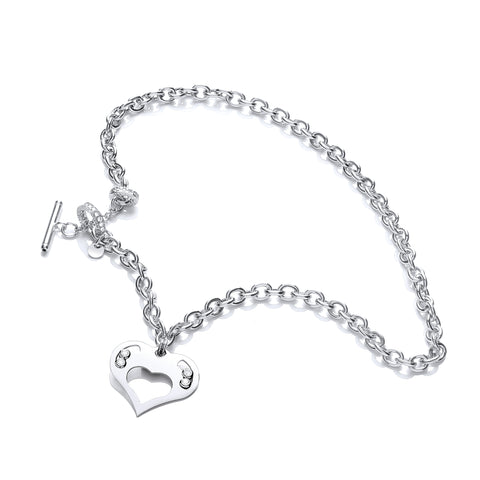 J-JAZ 925 Sterling Silver Heart Chain with Floating Cz Elements