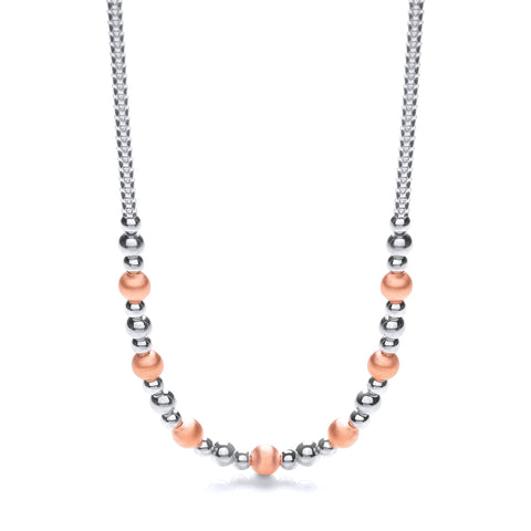 925 Sterling Silver Silver & Rose Plated Beads Necklace 17"/43cm