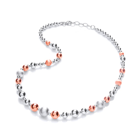 925 Sterling Silver Silver & Rose Plated Graduated Beads Necklace