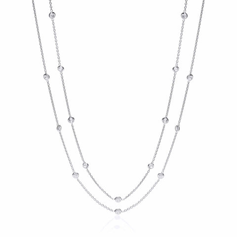 925 Sterling Silver Rubover 23 Cz's Necklace 38"