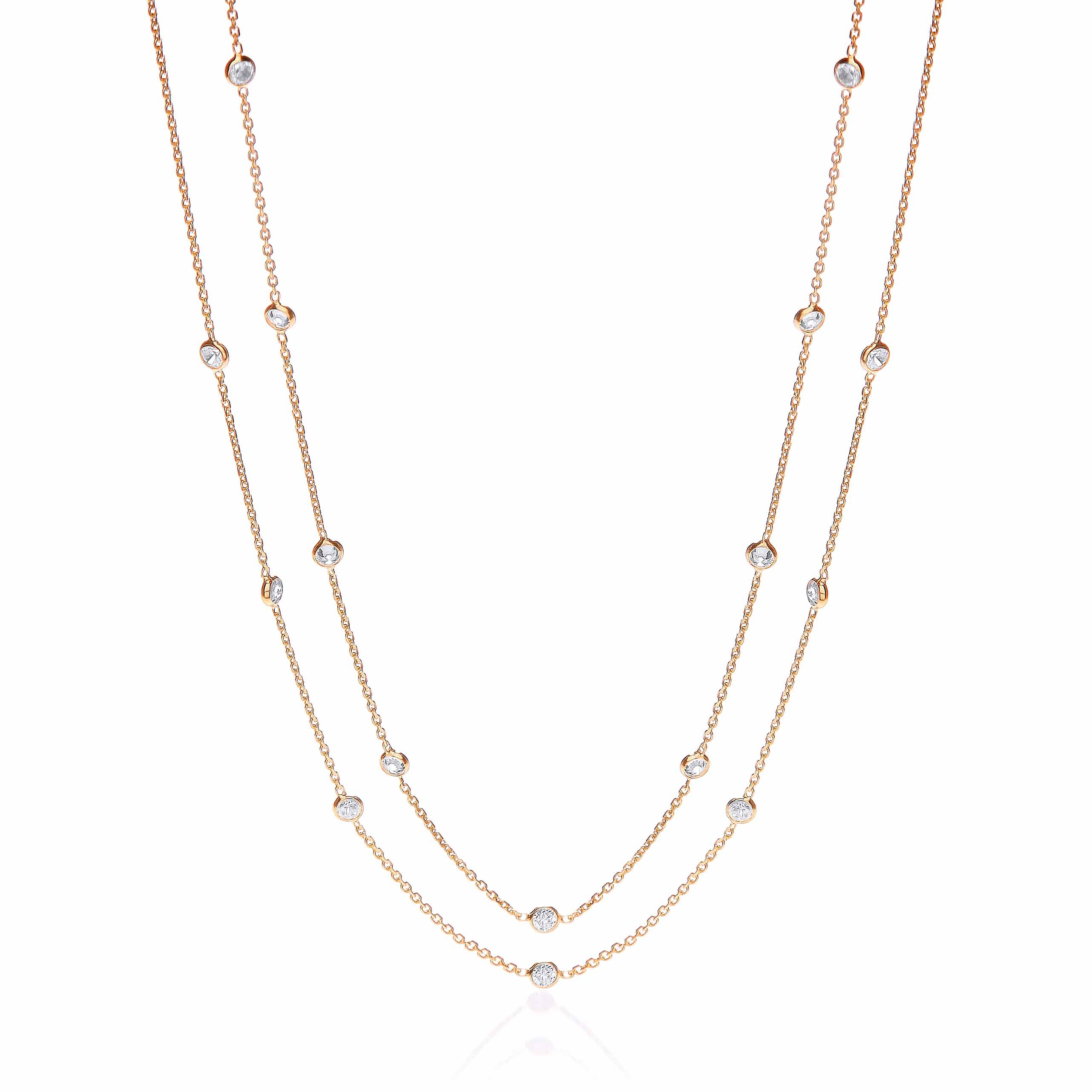 925 Sterling Silver Gold Coated Rubover 23 Cz's Necklace 38" J-Jaz