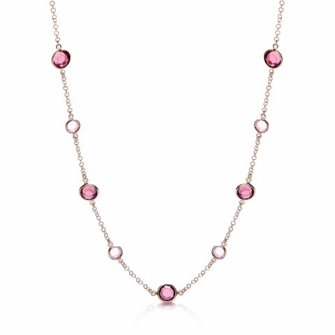 925 Sterling Silver Purple, Pink Stones, Silver Rose Coated Necklace