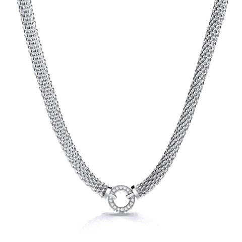925 Sterling Silver Mesh Necklace with Circle Cz's 17"
