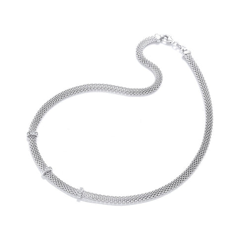 J-JAZ 925 Sterling Silver Mesh with Cz's Necklace 17"/43cm
