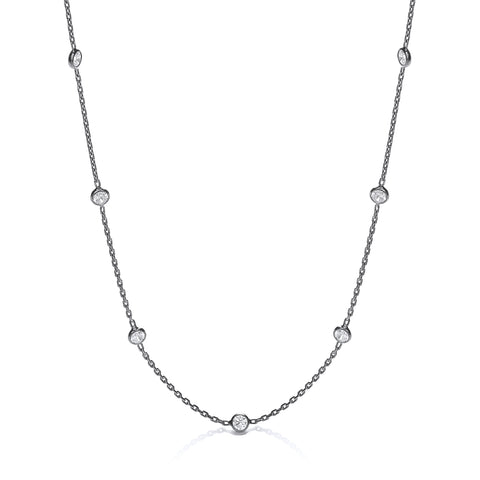 925 Sterling Silver Ruthenium Coated Rubover 11 Cz's Necklace 18"