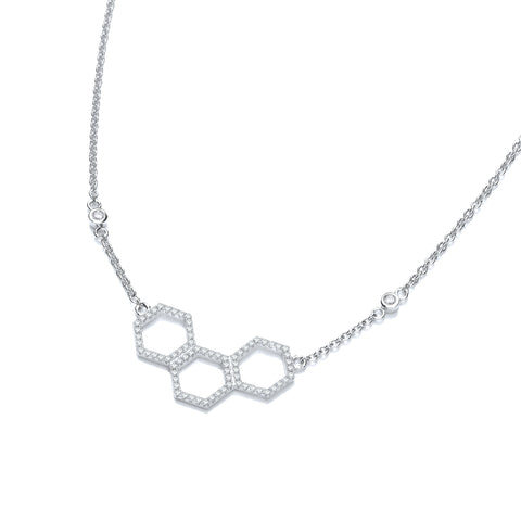 925 Sterling Silver Honeycomb Style Pendant Silver Cz Necklace