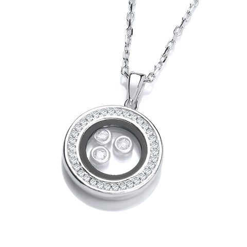 925 Sterling Silver Circle of Life with Floating CZs Silver Pendant 18" Necklace