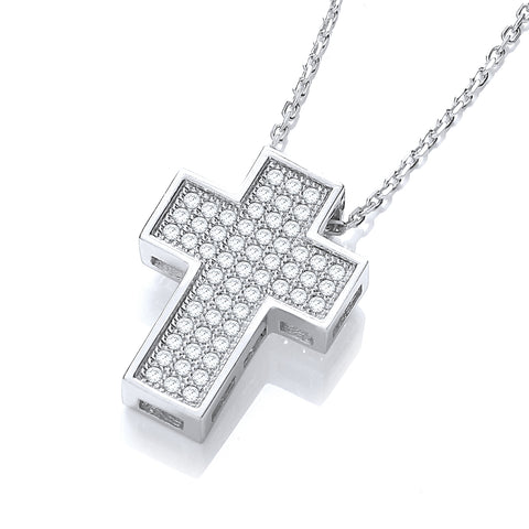 925 Sterling Silver Micro Pave' Thick Cross with 18" Chain