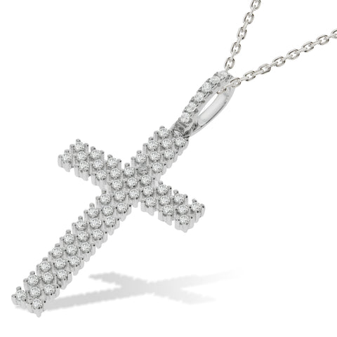 925 Sterling Silver Micro Pave' Multi Row CZ Cross with 18" Chain