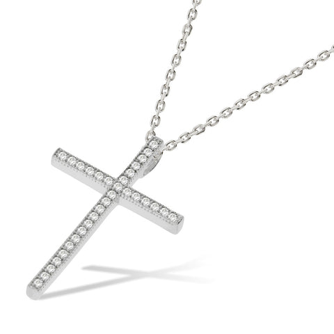 925 Sterling Silver Micro Pave CZ Cross with 18" Chain