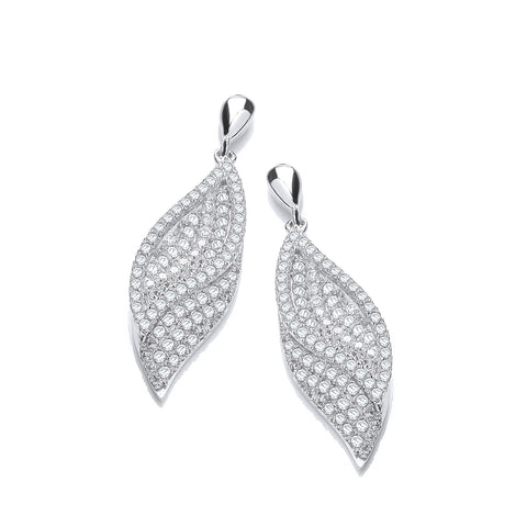925 Sterling Silver Micro Pave' Leaf Cz Earrings