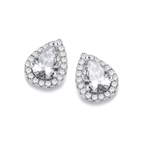 925 Sterling Silver Teardrop Clear Cz Stud Earrings - J Jaz