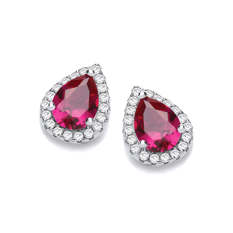 925 Sterling Silver Teardrop Ruby Red Cz Stud Earrings - J Jaz