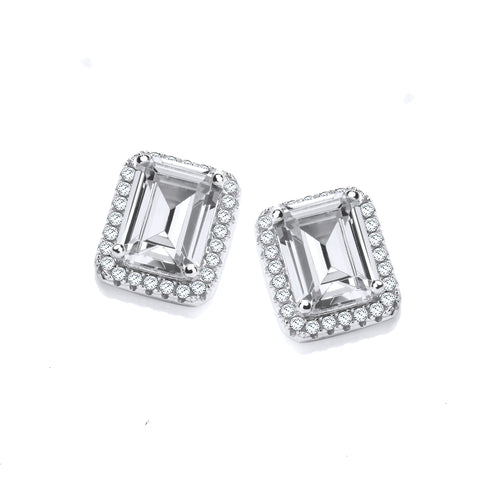925 Sterling Silver Micro Pave Emerald Cut Cubic Zirconia Silver Stud Earrings