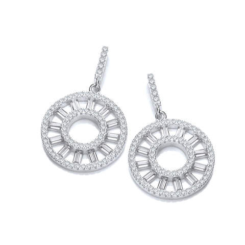 925 Sterling Silver Circle of Life Round & Baguette Cz Silver Earrings - J Jaz