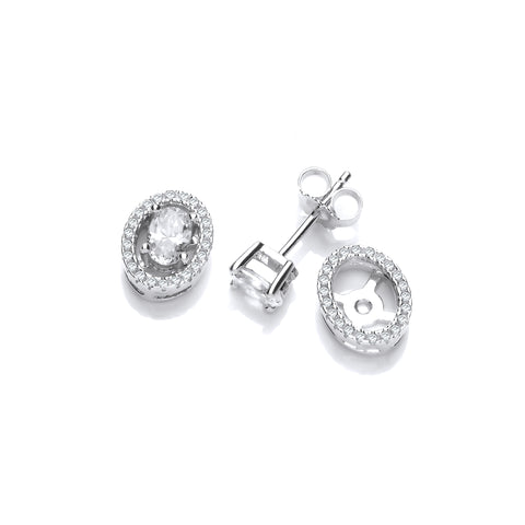 925 Sterling Silver Micro Pave Oval Cz Halo Stud Silver Earrings