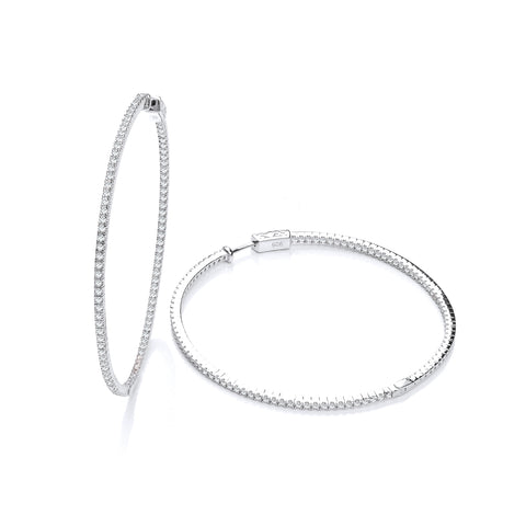 925 Sterling Silver Micro Pave' 60mm Round Hoop CZ Earrings