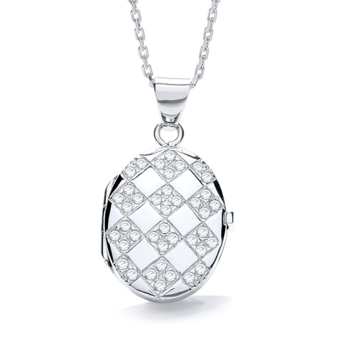925 Sterling Silver Oval Shape with Design of Cz's Locket