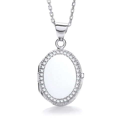 925 Sterling Silver Oval Shape with Thin Line of Cz's Locket