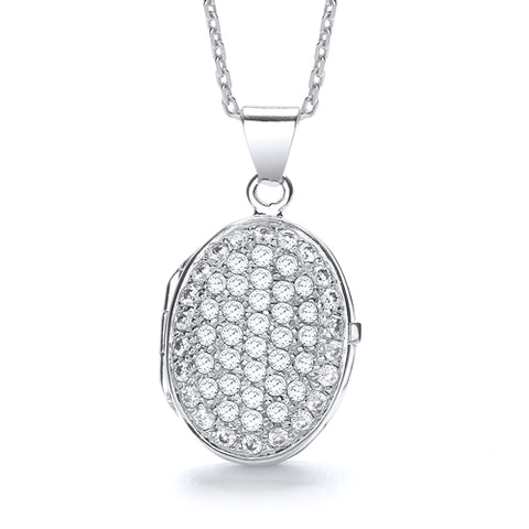 925 Sterling Silver Oval Shape All Cz's on Front Locket