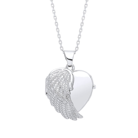 925 Sterling Silver Angel One Wing Silver Locket with 18" Chain
