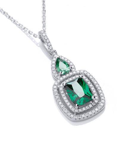925 Sterling Silver Micro Pave' Fancy Pendant Green Cz with 18" Chain