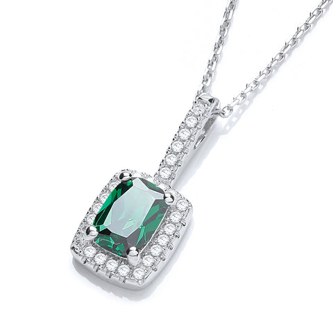925 Sterling Silver Micro Pave' Fancy Pendant Green Small Cz with 18" Chain