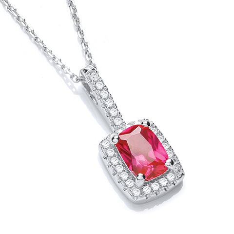 925 Sterling Silver Micro Pave' Fancy Pendant Red Small Cz with 18" Chain