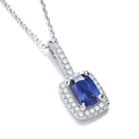 925 Sterling Silver Micro Pave' Fancy Pendant Blue Small Cz with 18" Chain