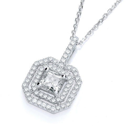 925 Sterling Silver Micro Pave' Fancy Pendant Cz Centre with 18" Chain