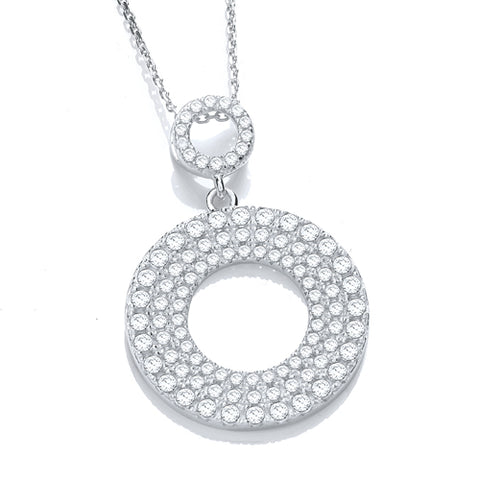 925 Sterling Silver Micro Pave' Circle of Life Cz Pendant with 18" Chain