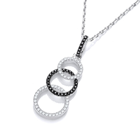 925 Sterling Silver Micro Pave' Black & White Drop Pendant with 18" Chain 1