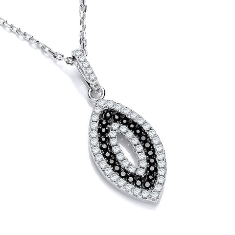 925 Sterling Silver Micro Pave' Black & White Drop Pendant with 18" Chain 2