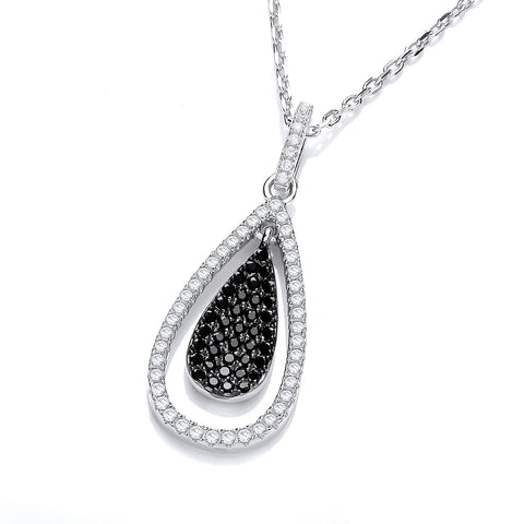 925 Sterling Silver Micro Pave' Black & White Drop Pendant with 18" Chain 3