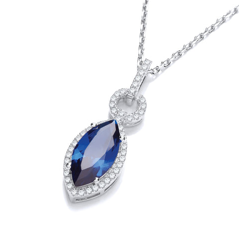 925 Sterling Silver Micro Pave' Sapphire & White Drop Pendant with 18" Chain