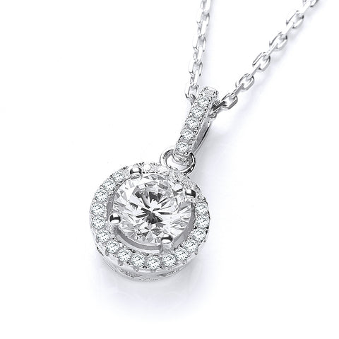 925 Sterling Silver Micro Pave' Halo Style Cz Pendant with 18" Chain