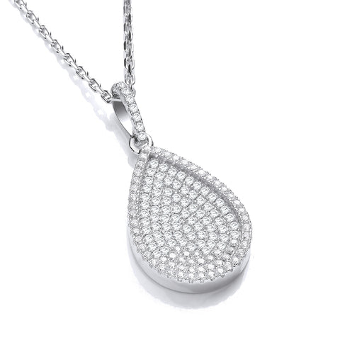 925 Sterling Silver Micro Pave' Pear Shape Pendant with 18" Chain