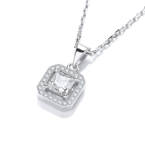 925 Sterling Silver Micro Pave' Princess Cut Pendant with 18" Chain