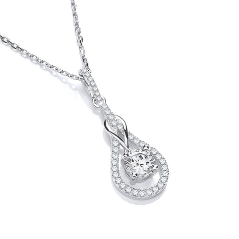 925 Sterling Silver Micro Pave' Tear Drop Cz Pendant with 18" Chain