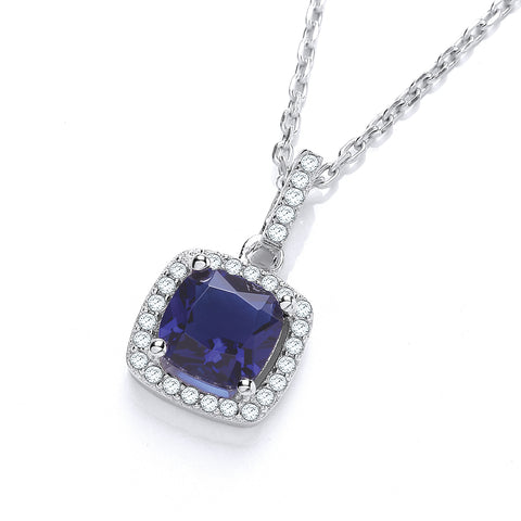 925 Sterling Silver Micro Pave' Blue & Clear Cz Drop Pendant with 18" Chain