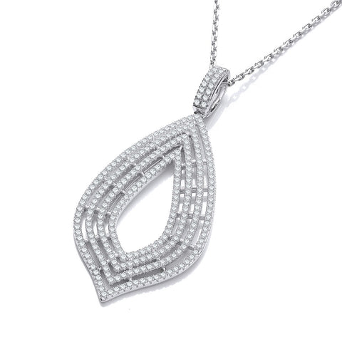 925 Sterling Silver Micro Pave' Cz Large Drop Pendant with 18" Chain